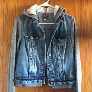 American eagle jean jacket with hoodie